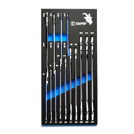 Capri Tools Super-Thin Open End Wrench Set, Metric/SAE, 14 pcs, Mechanic's Tray CP11850-14MST